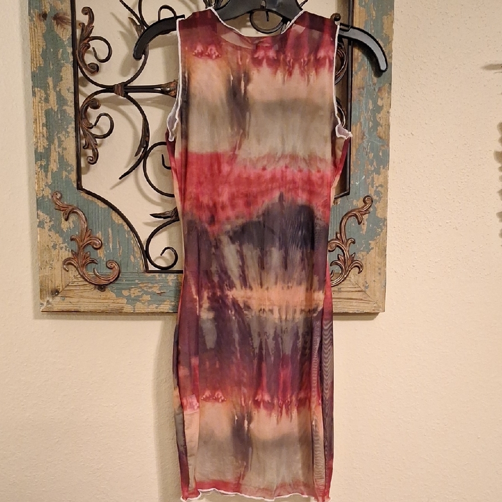 Red/Brn Sleeveless Sheer Bodycon Swim Coverup. NWT Size Medium